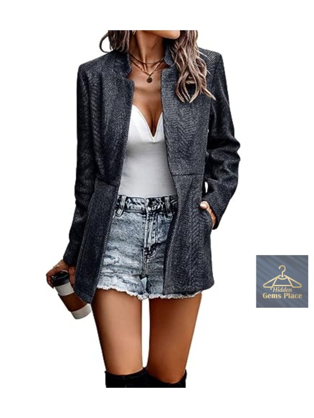 Women's Open Front Notch Lapel Long Sleeve Office Blazer Suit Jacket